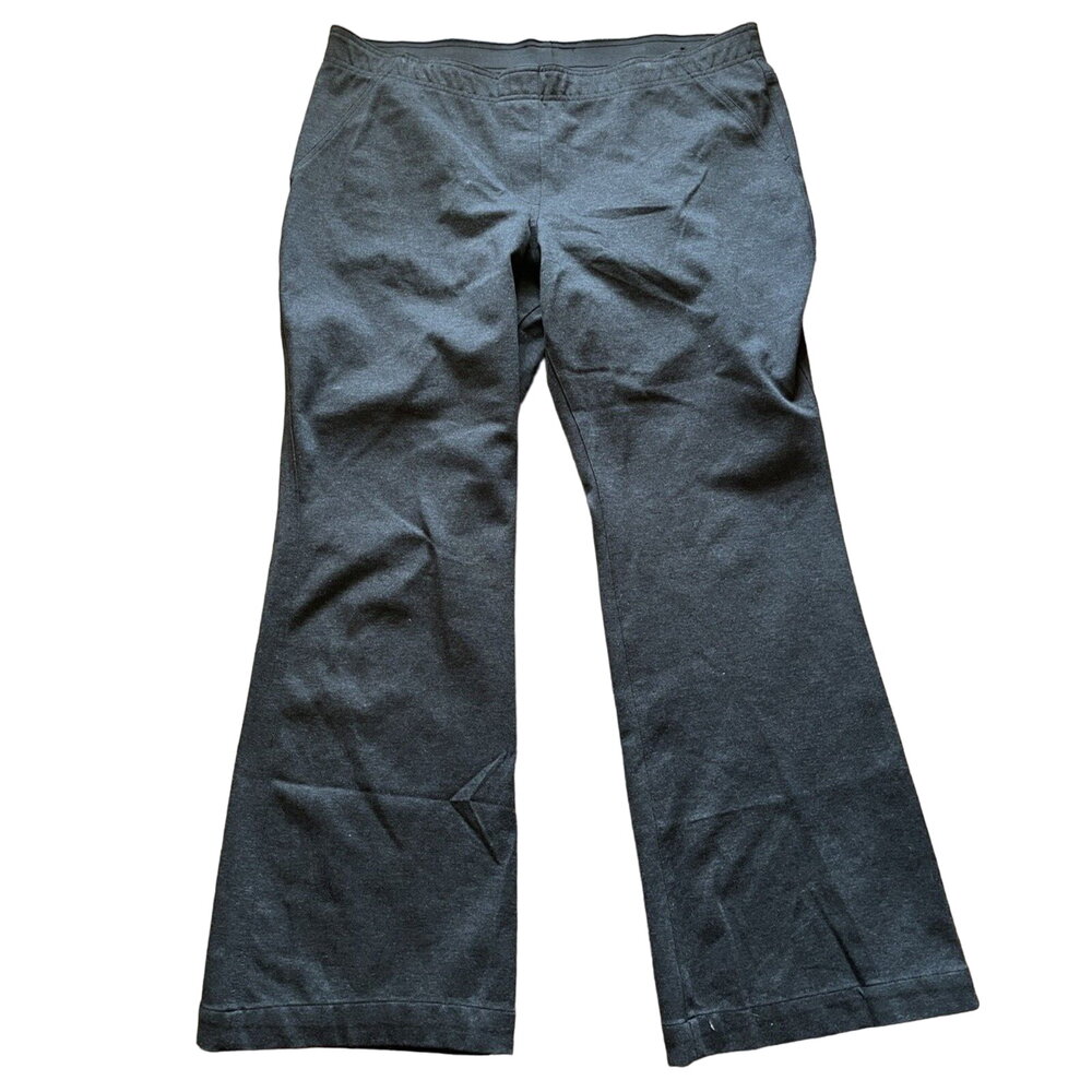 Chicos 3S (Large)Womens Stretch Rayon Solid Dark Gray Pull On Flare Dress Pants